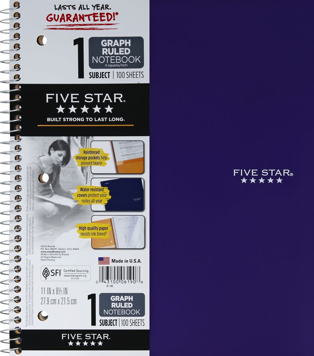 Five Star Notebook, 11x8.5 in, Blue