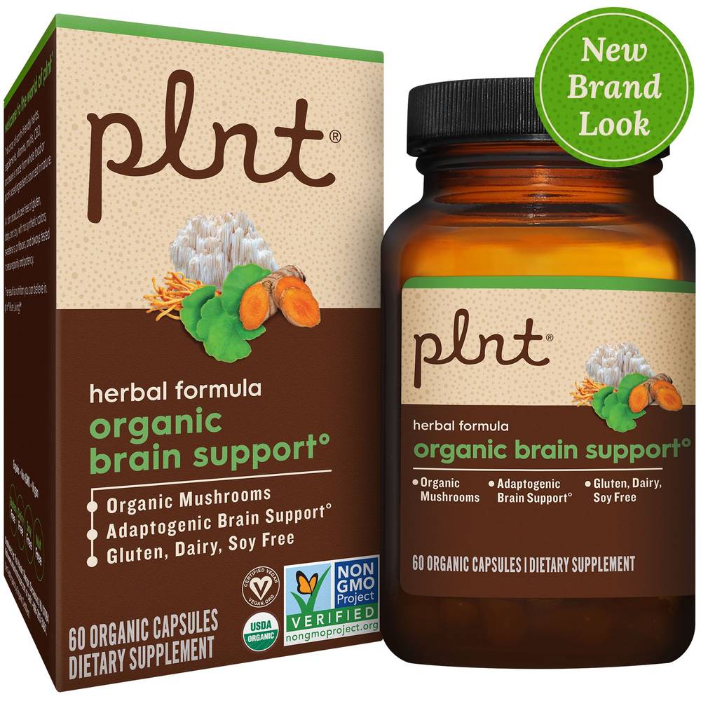 Organic Brain Support - Herbal Formula With Organic Mushrooms (60 Capsules)