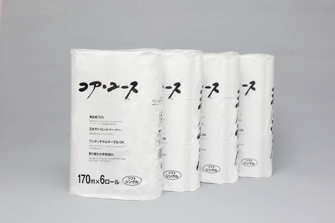 コアユース トイレットペーパー シングル100%リサイクルペーパー170m 6ロールX4パック 1PLY