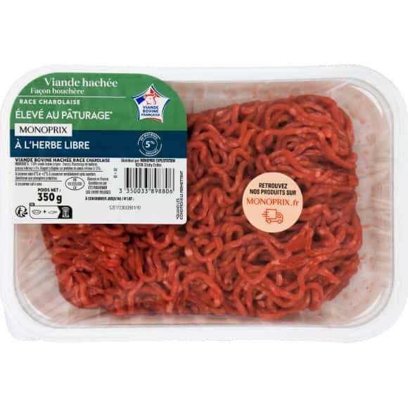 Monoprix Viande Hachée De Boeuf Façon Bouchère 5% Mat. Gr. La Barquette De 350 G