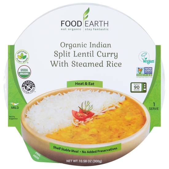 Food Earth Organic Indian Split Lentil Curry With Steamed Rice (10.6 oz)