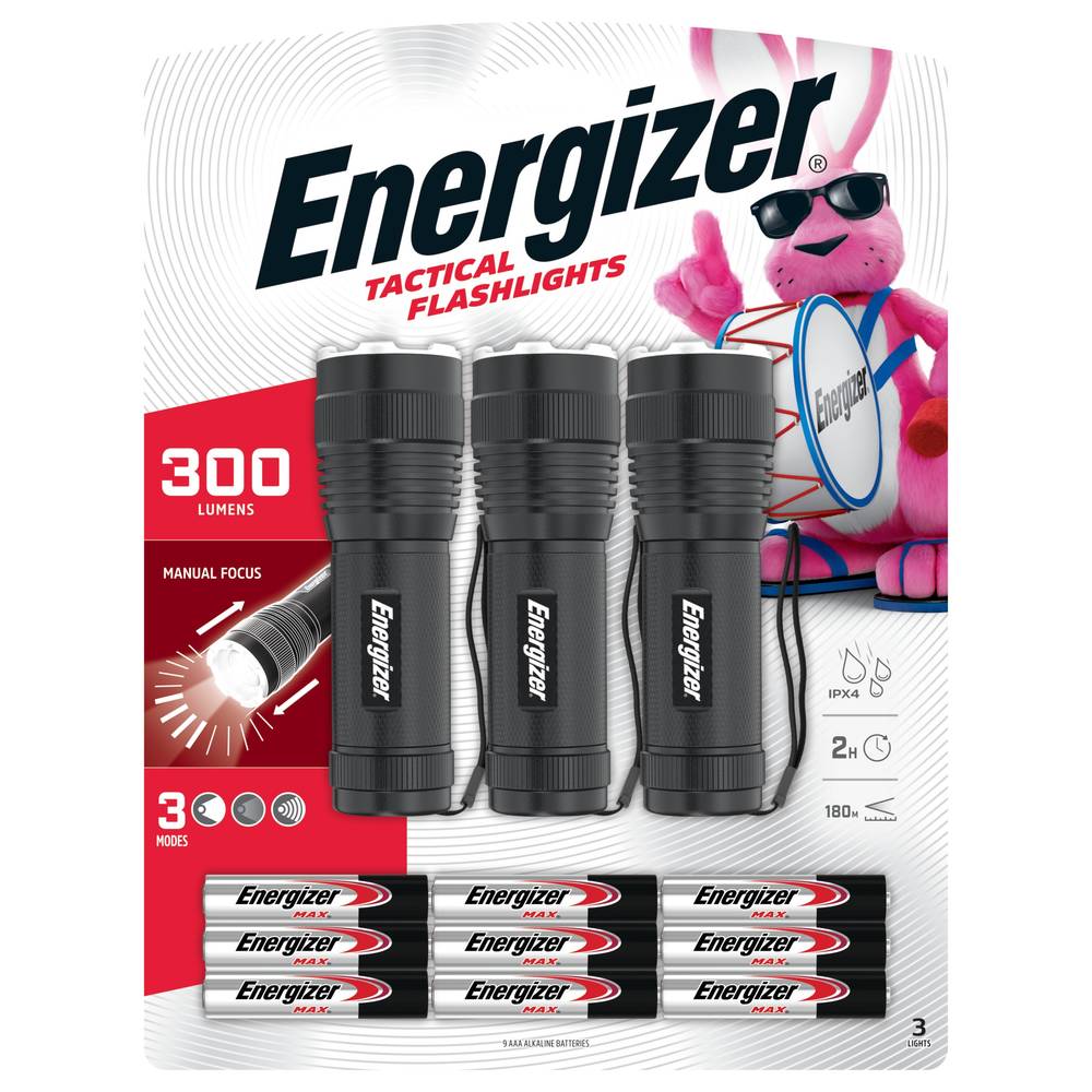 Energizer Tactical 300-Lumen 1 Mode LED Flashlight with Batteries Included (3-Pack) | E303652500