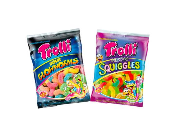 Trolli Sour Glowworms 100 gr + Neon Squiggles 100gr