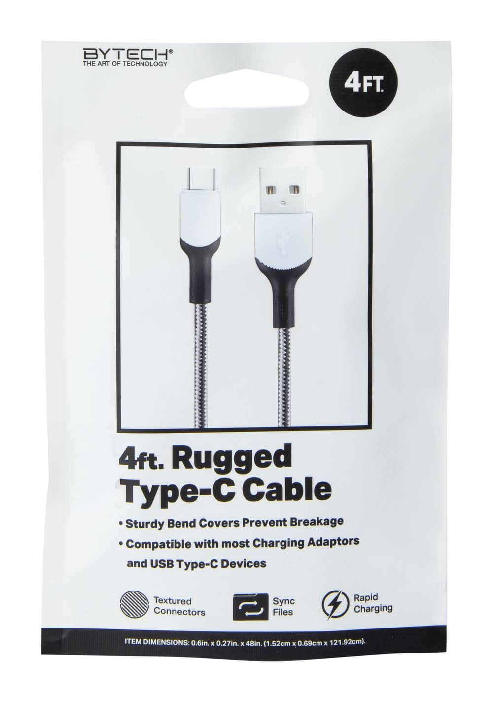 Rugged USB-C To USB-A 4ft Cable White