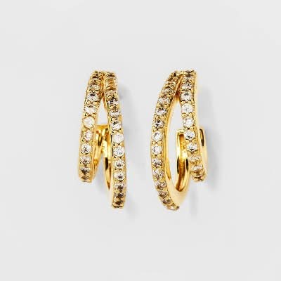 A New Day 14K Gold Plated Cubic Zirconia Faux Duo Pave Hoop Earrings