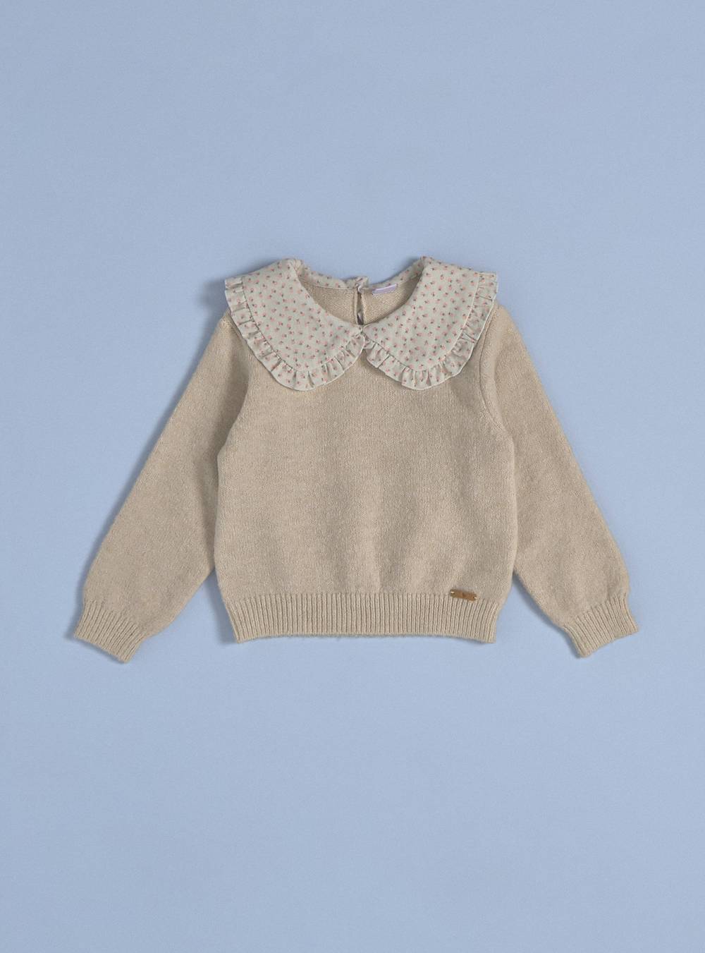 Opaline sweater con cuello bobo con flores taupe 't 9m