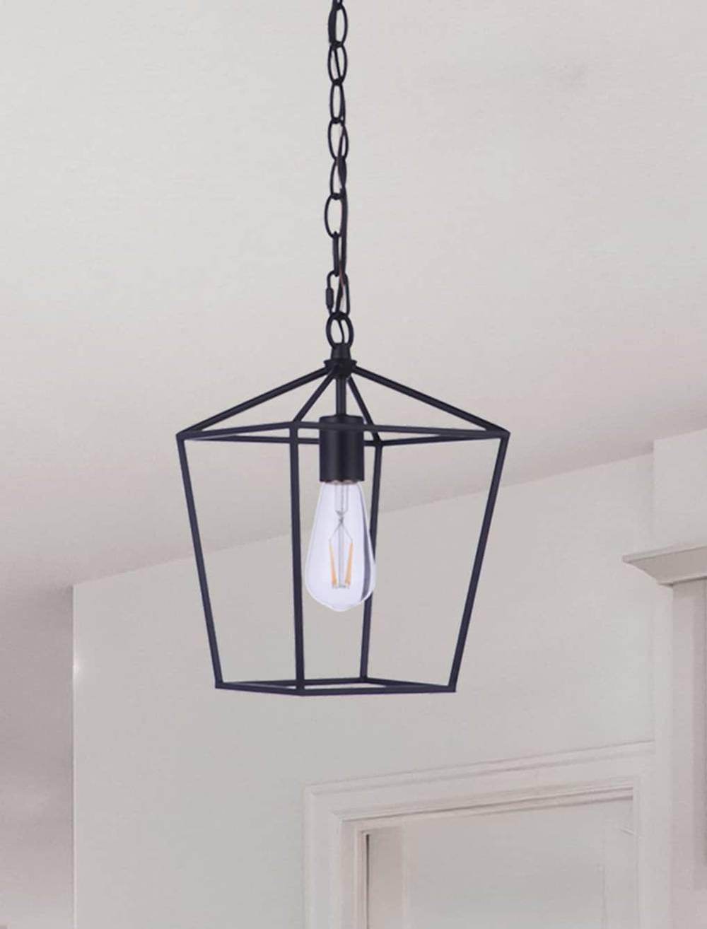 allen + roth 1 -Light Matte Black Transitional Geometric Mini Indoor/Outdoor Hanging Pendant light | CP102MBK