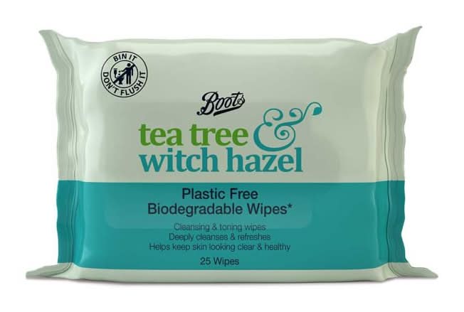 Boots Tea Tree & Witch Hazel Plastic Free Biodegradable Cleansing Wipes (25 pack)