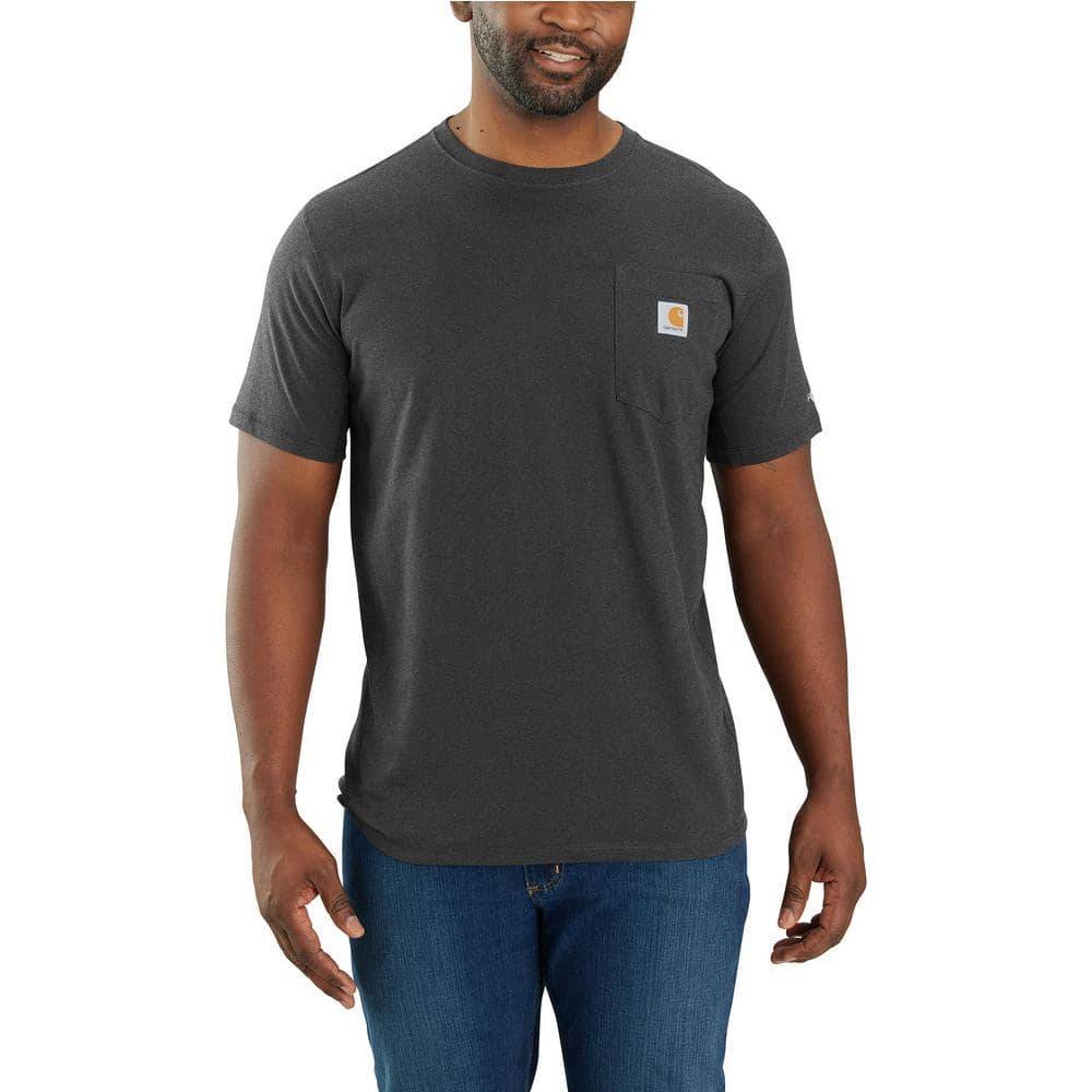 Carhartt Men'S Large Carbon Heather Polyester/Cotton Force Relaxed Fit Midweight Short-Sleeve Pocket T-Shirt