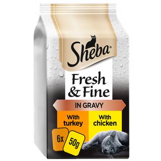 Sheba Fresh & Fine Wet Cat Food Pouches Chicken & Turkey In Gravy 6 X 50G