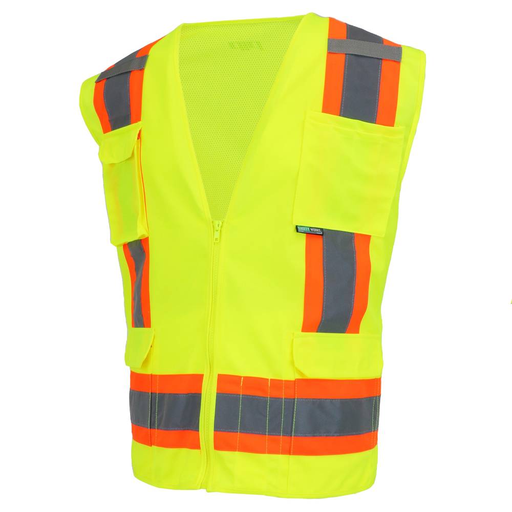 Safety Works Adult Unisex Yellow Polyester High Visibility (Ansi Compliant) Enhanced Visibility (Reflective) Safety Vest | SW46205-O