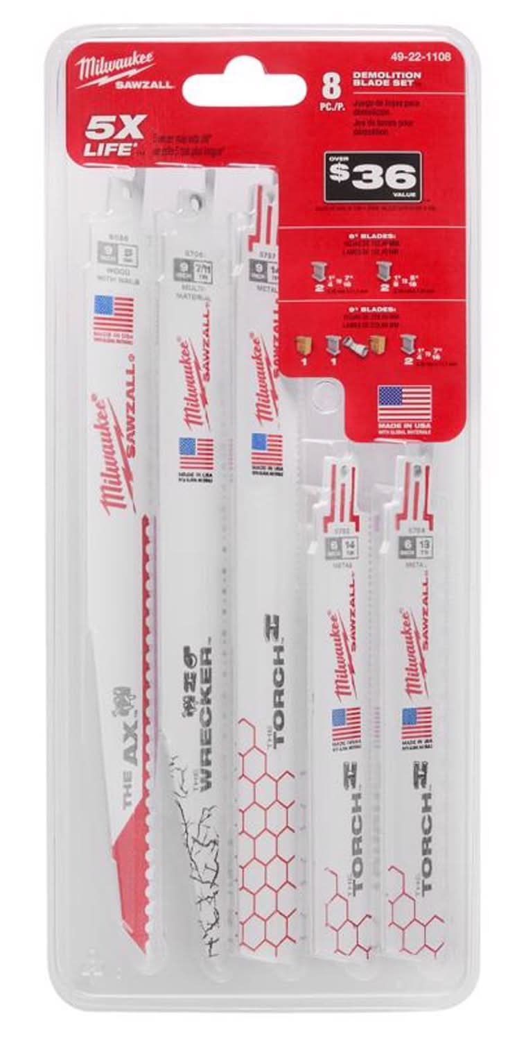 Milwaukee Sawzall Wood And Metal Demolition Reciprocating Sawzall Blade Set 8 Pc