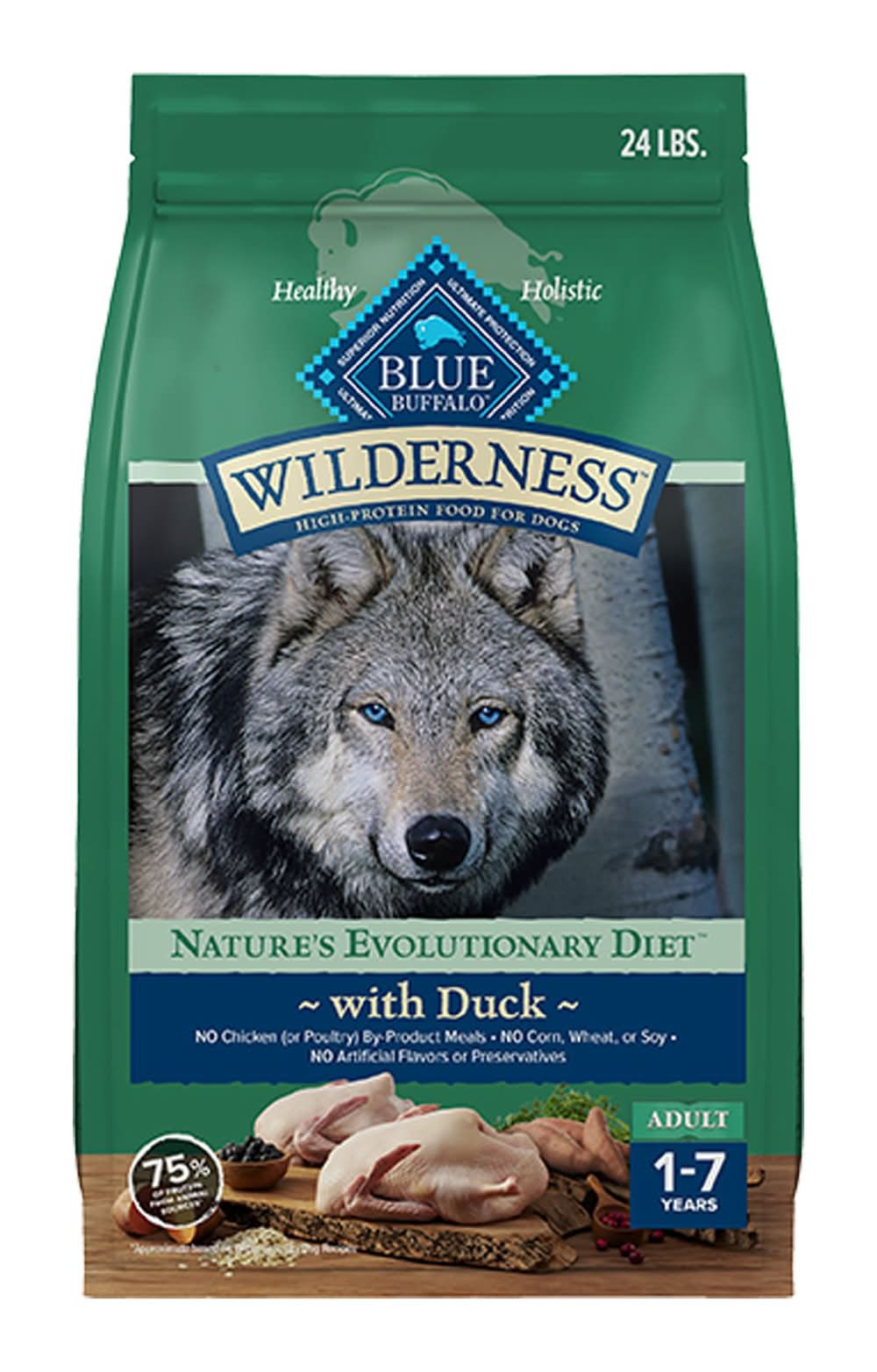 Blue Buffalo Wilderness High Protein, Duck Adult High Protein, Dry Dog Food (Flavor: Duck, Size: 24 Lb)