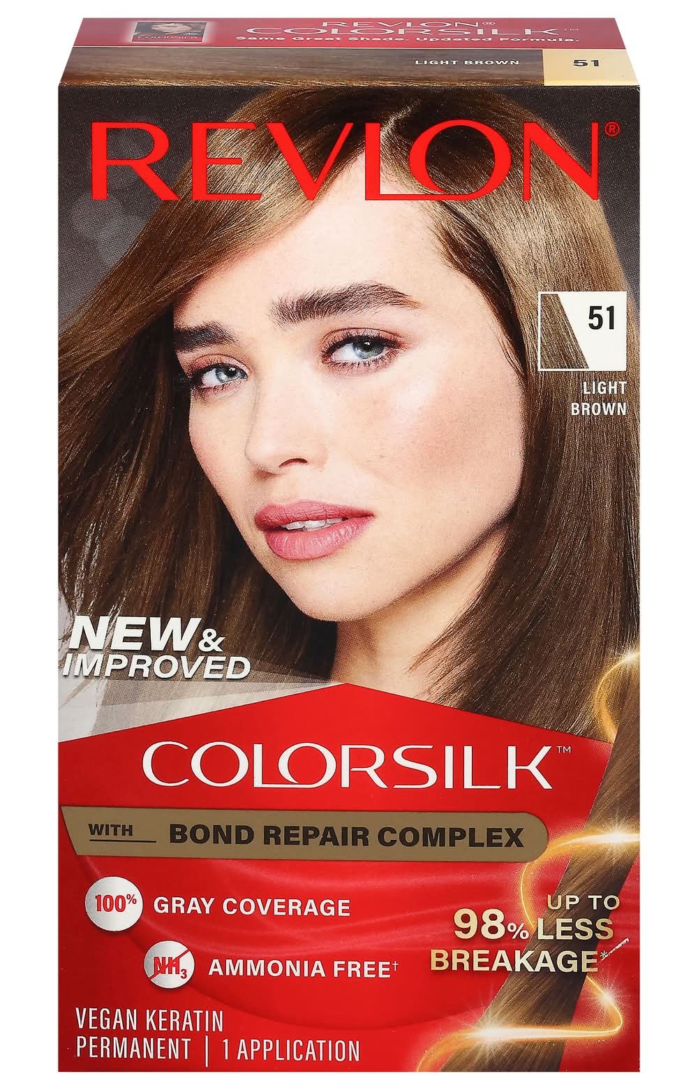 Revlon Colorsilk Vegan Keratin Permanent Hair Color, Light Brown 51