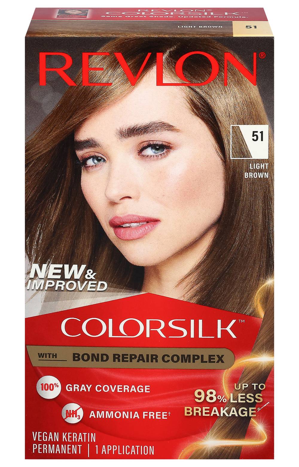 Revlon Colorsilk Beautiful Color Permanent Hair Color, 51 Light Brown (4.4 oz)