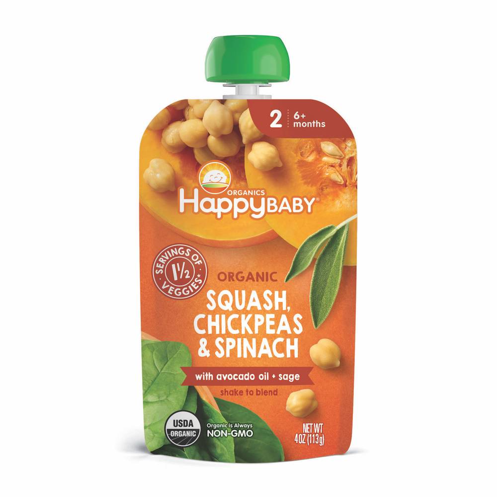 Happy Baby Organics 2 (6+ months) Squash Chickpeas & Spinach (4 oz)