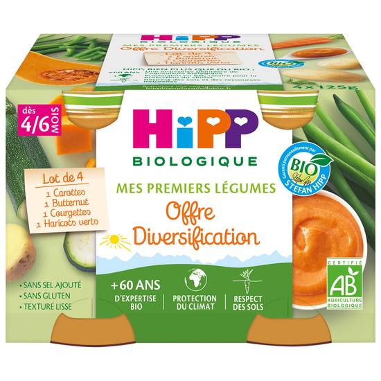 Hipp Biologique - Purées de légumes bio adaptées aux enfants dès 4/6 mois (4 pièces)