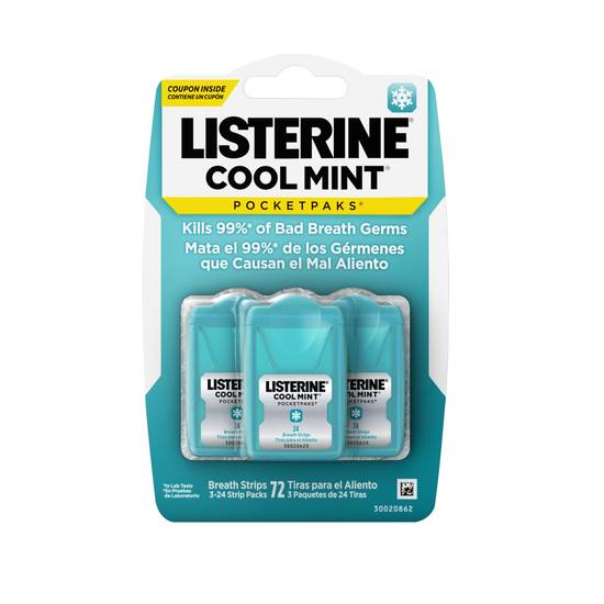 Listerine Cool Mint Pocketpaks Breath Strips, 24-Strip Pack, 3 Pack