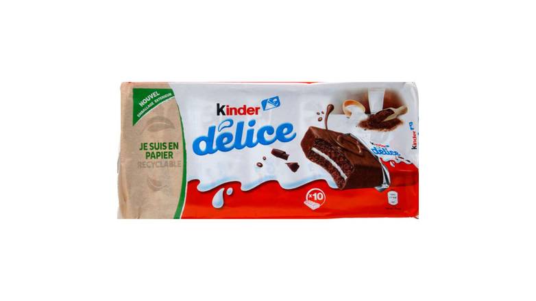 Kinder Delice Gâteaux enrobés au cacao et fourrés au lait Le paquet de 10 - 390g