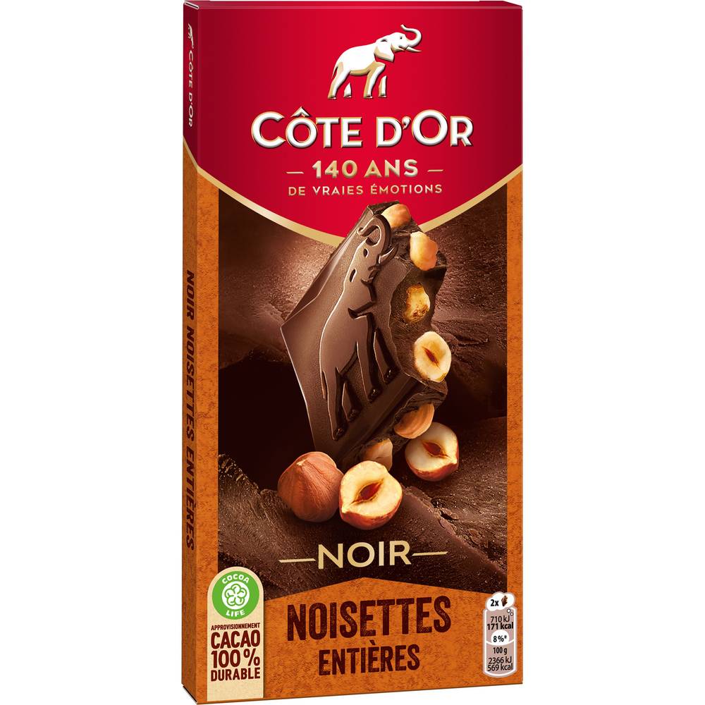 Côte d'Or - Chocolat noir aux noisettes entières, cacoa (180g)