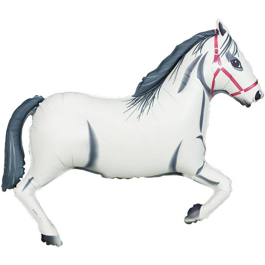 Uninflated Derby Day White Horse Foil Balloon, 43in x 29in