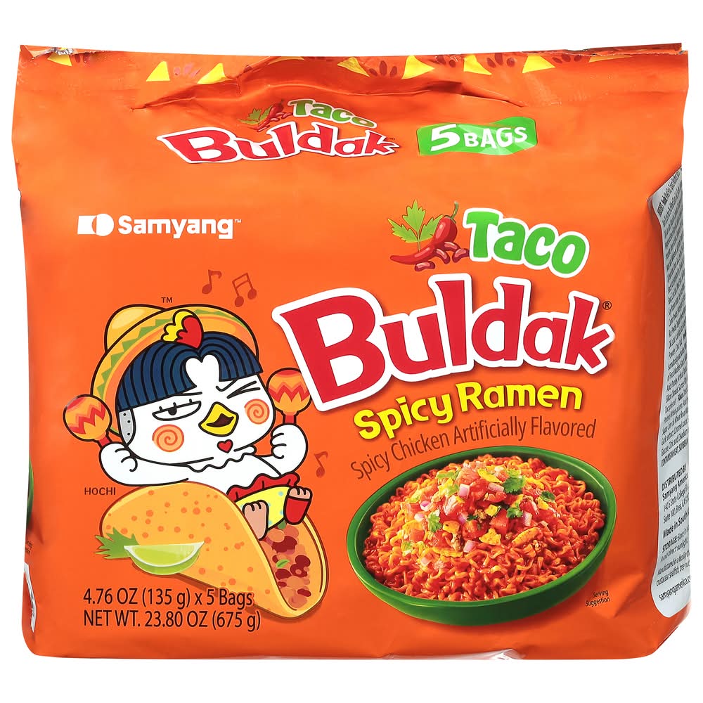 Samyang Buldak Spicy Ramen Bags, Taco (5 x 4.76 oz)