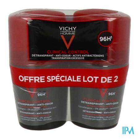 Vichy Homme Deodorant Cc 96h Roll On 50ml X2 Déodorant - Soins du corps