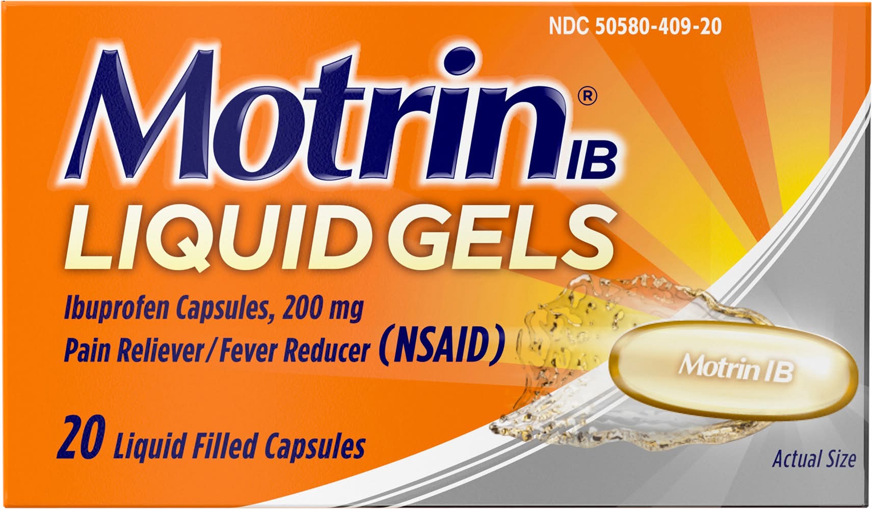 Motrin IB Pain & Fever Relief Liquid Gel Ibuprofen Capsules 200 mg (20 ct)