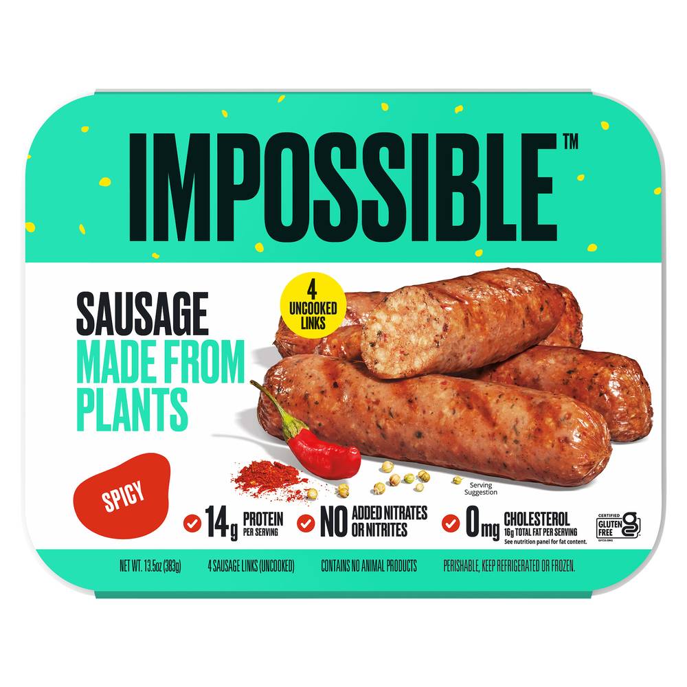 Impossible Uncooked Spicy Sausage Links Made From Plants (13.5 oz, 4 ct)