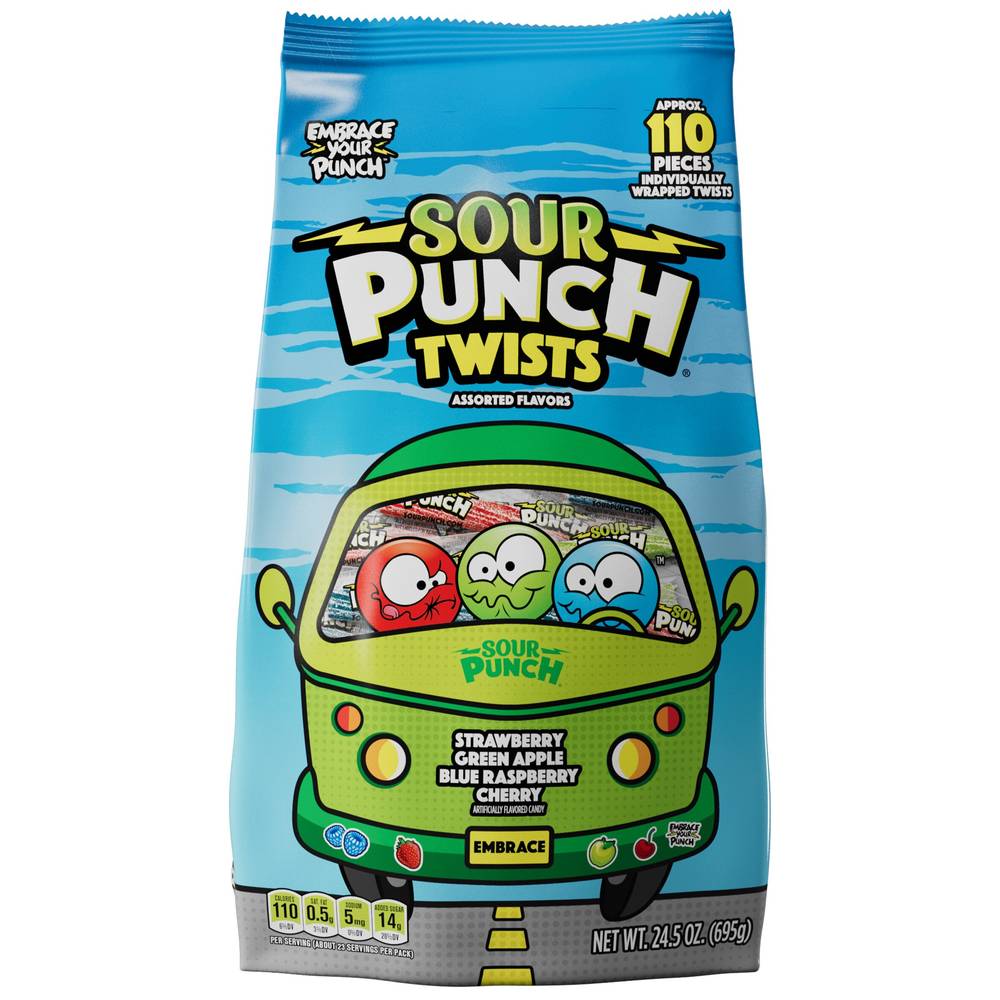 Sour Punch Twists, 3" Individually Wrapped Assorted Chewy Candy, 110 Ct, 24.5 Oz