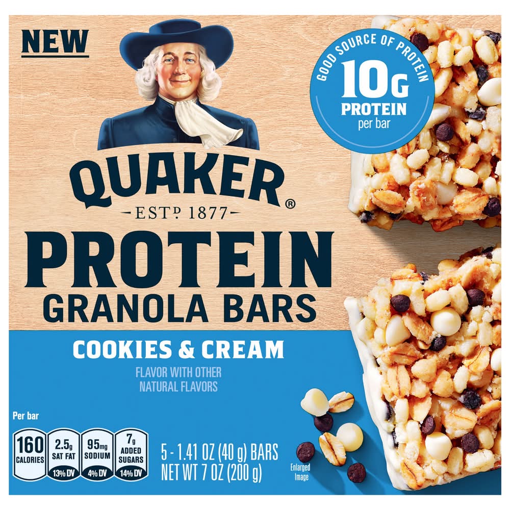 Quaker Protein Granola Bars, Cookies-Cream (7 oz, 5 ct)