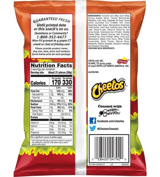 Cheetos Frito Lay Potato Chips Flamin Hot Limon