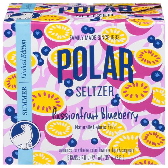 Polar Summer Passionfruit Blueberry Seltzer (6 ct, 12 fl oz)