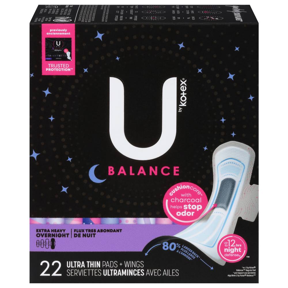 U By Kotex Balance Extra Heavy Overnight Ultra Thin Pads + Wings