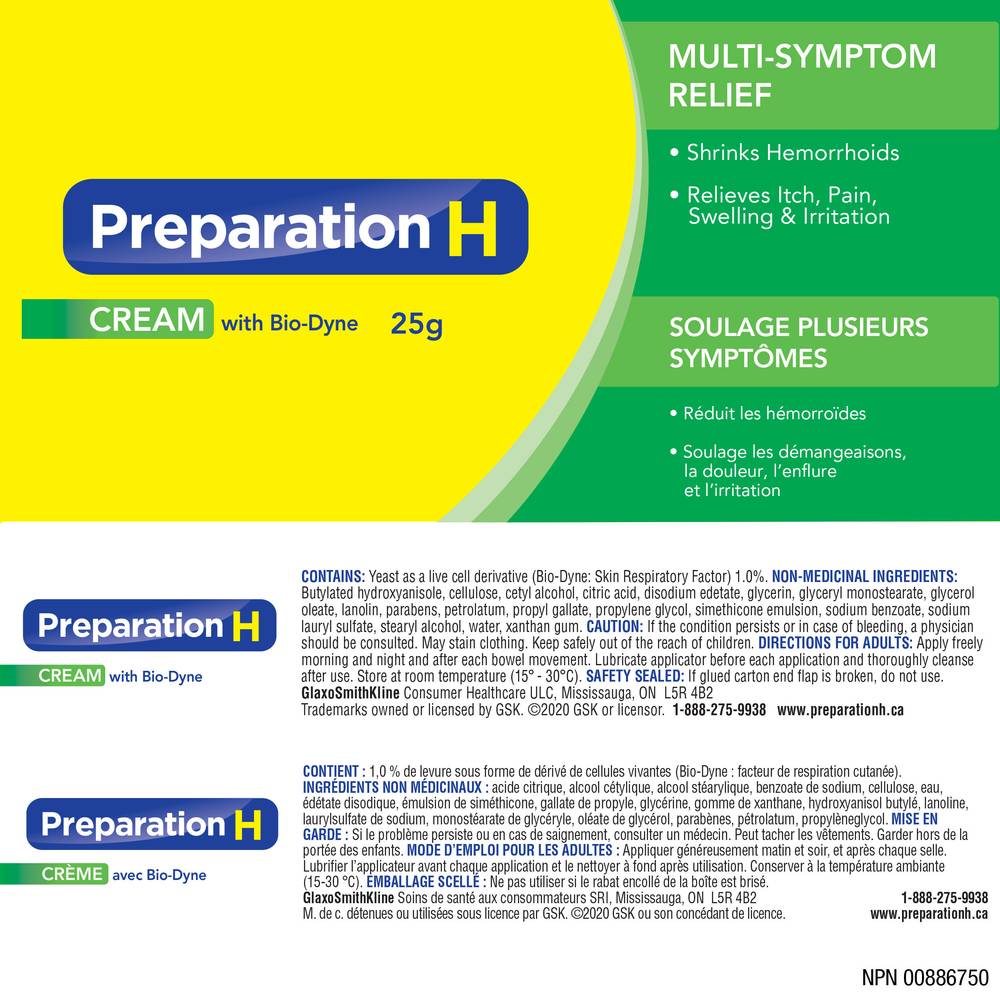 Preparation H Pain Relief Cream With Bio-Dyne (25 g)