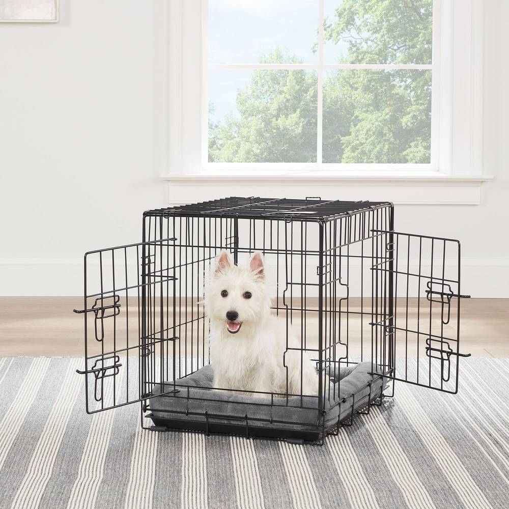 Top Paw® Double Door Folding Wire Dog Crate with Divider Panel (Color: Black, Size: 24\"L X 18\"W X 19\"H)