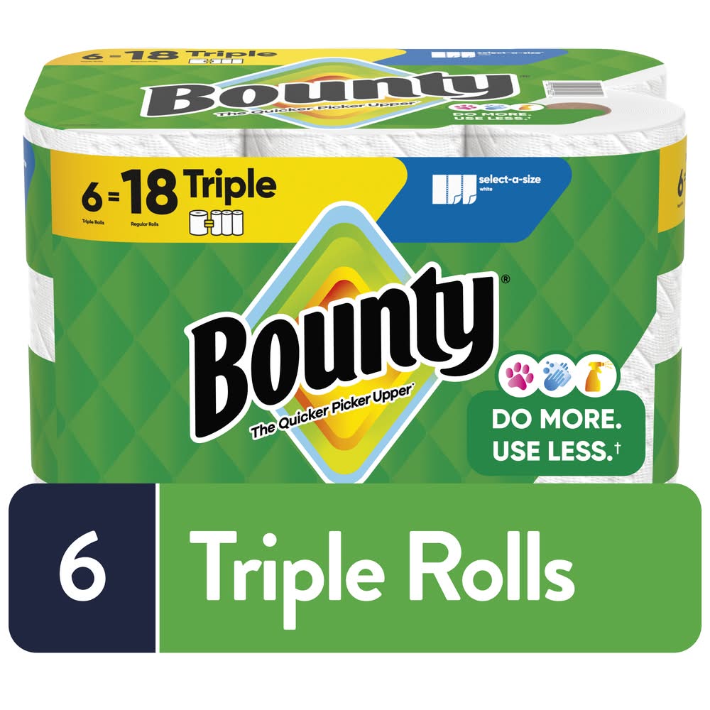 Bounty 2 Ply Triple Roll Paper Towels, 11x5.9 in (6 ct)