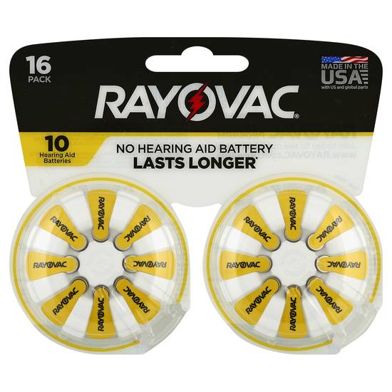 Rayovac Lasts Longer No Hearing Aid Size 10 Batteries(16 Ct)