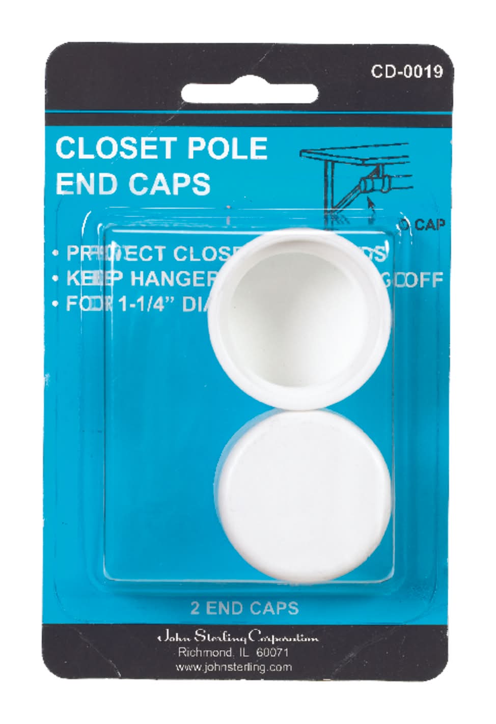 John Sterling Pro 1-1/4 In. L X 1-1/4 In. D Powder Coated Plastic Closet Rod Support
