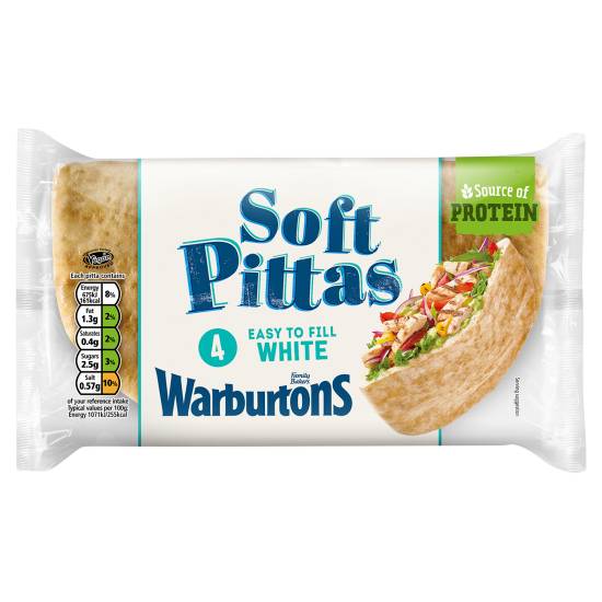 Warburtons 4 White Soft Pittas