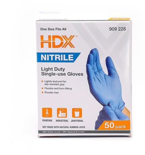 Hdx Blue Nitrile Disposable Gloves 50-Pack, Latex-Free, Powder-Free, For Painting, Automotive And Cleaning