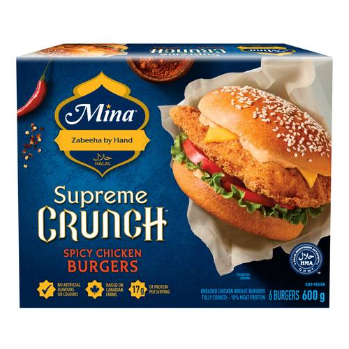 Mina Halal Frozen Chicken Burgers Supreme Crunch Spicy 600 g