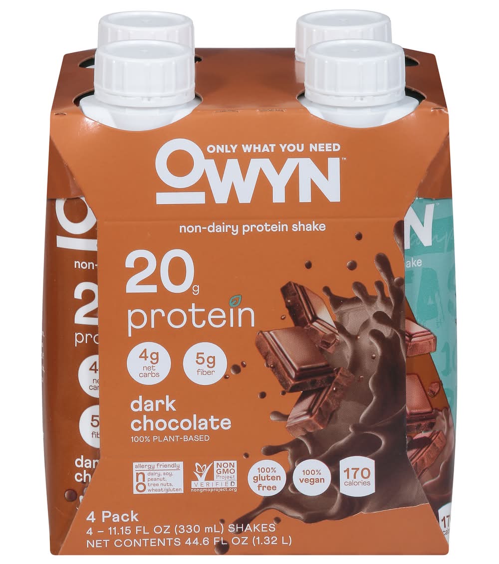 OWYN Non Dairy Plant-Based Protein Shake, Dark Chocolate (4 x 11.15 fl oz)