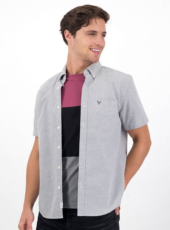 American eagle camisa manga corta solid oxford 2105 color gris