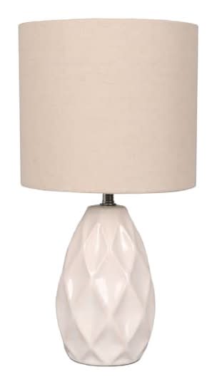 Ashland Table Lamp With Natural Fabric Shade, 14.5 inch, White