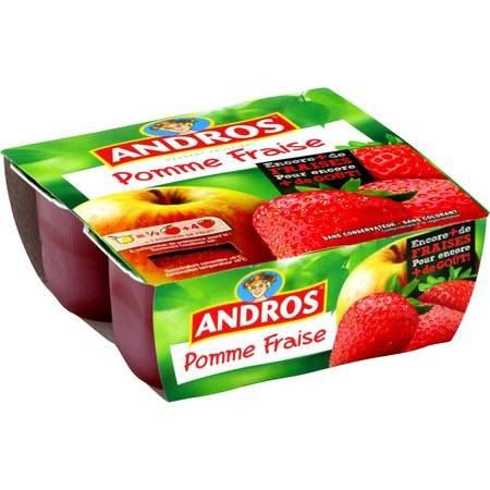 Compote pomme fraise ANDROS - les 4 pots de 100 g