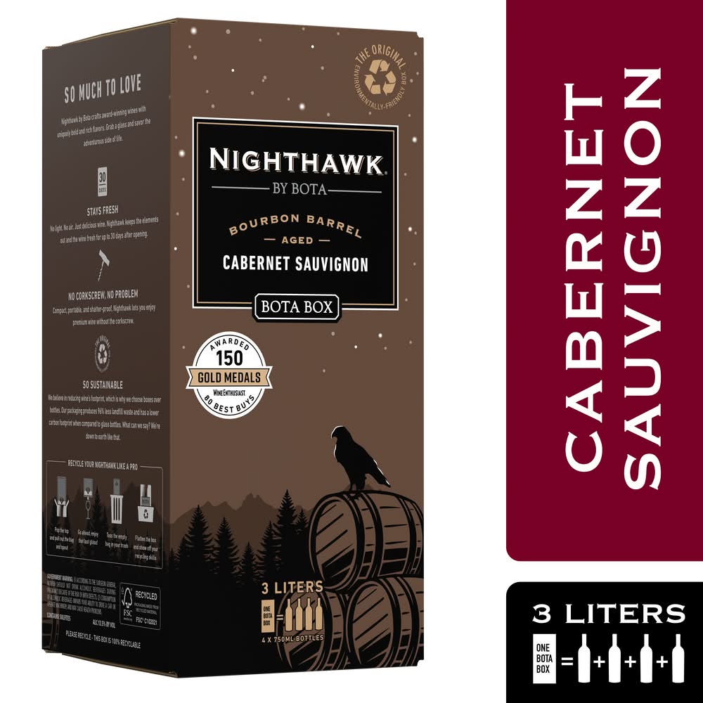Bota Box Nighthawk Bourbon Barrel Cabernet Sauvignon Red Wine (4 x 750 ml)