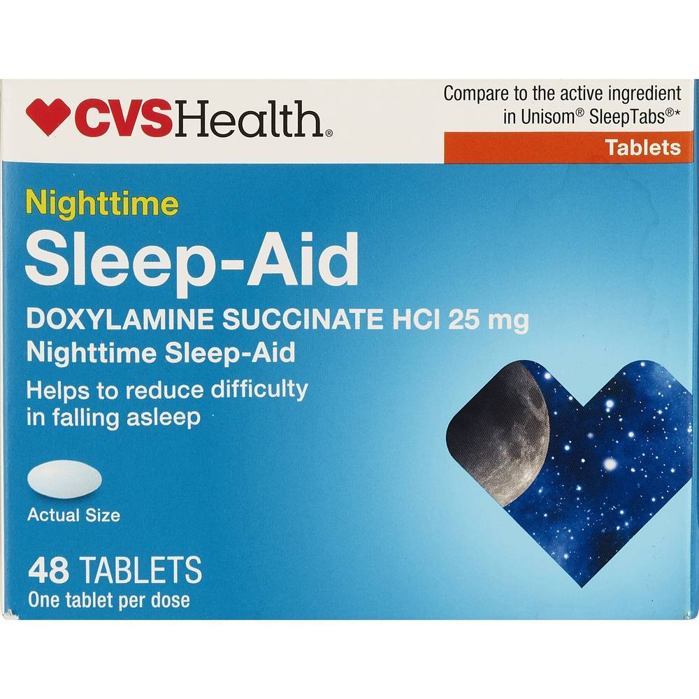 CVS Health Nighttime Sleep Aid Diphenhydramine HCI 25 MG Tablets, 48 CT