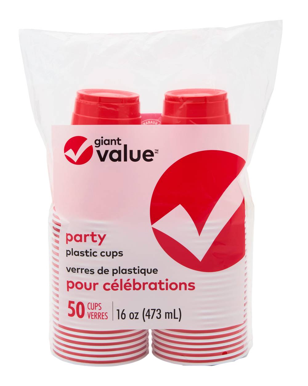 Giant Value Party Plastic Cups, Red (50 ct)