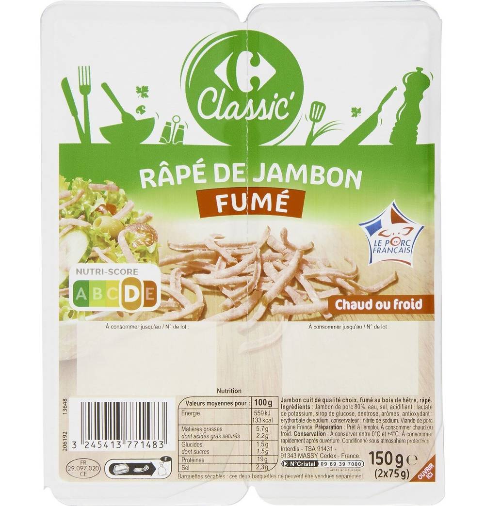 Carrefour Classic' - Râpé de jambon fumé (150g)